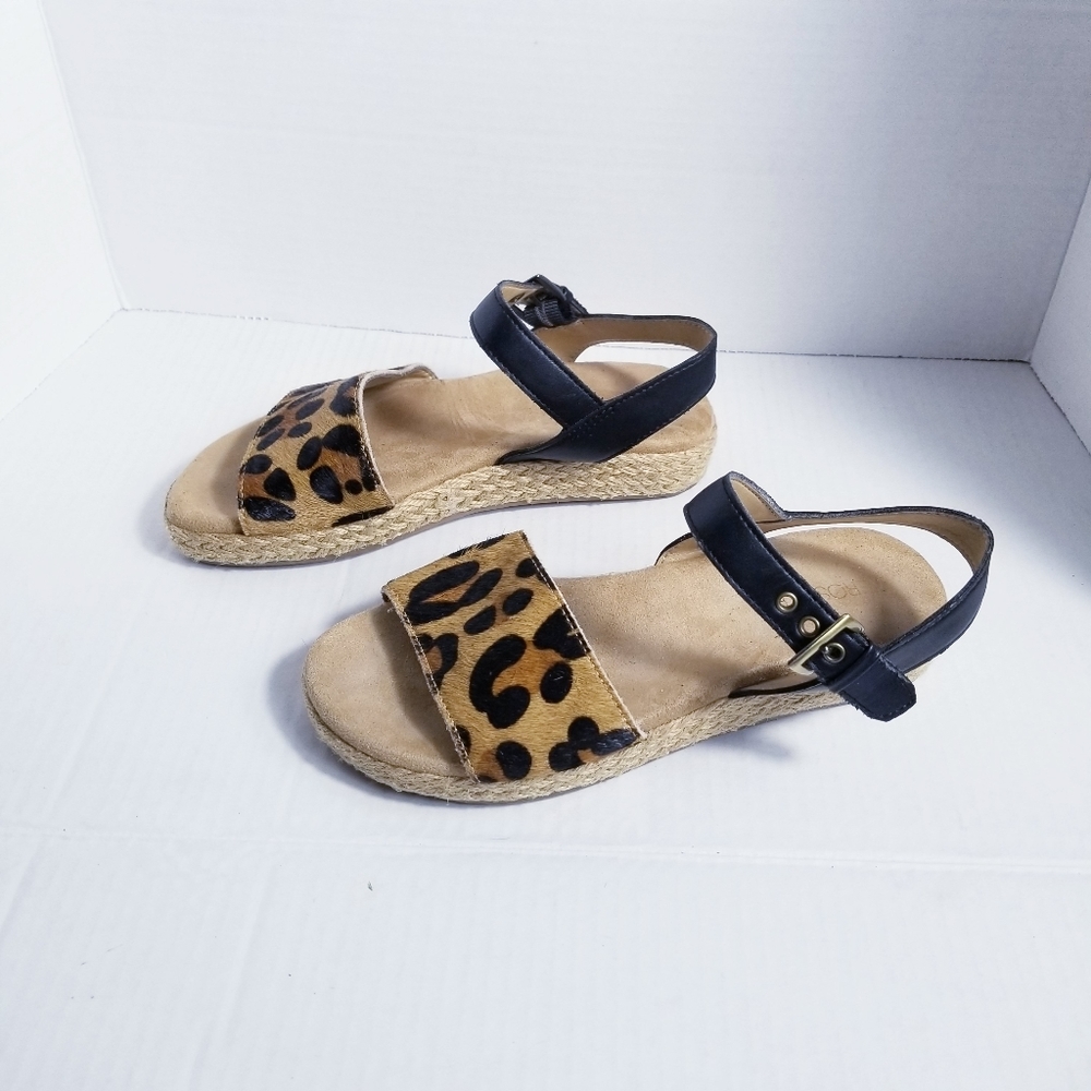 AEROSOLES LEOPARD BLACK AND BROWN SMALL PLATFORM SANDALS SIZE 6 - Picture 4 of 15